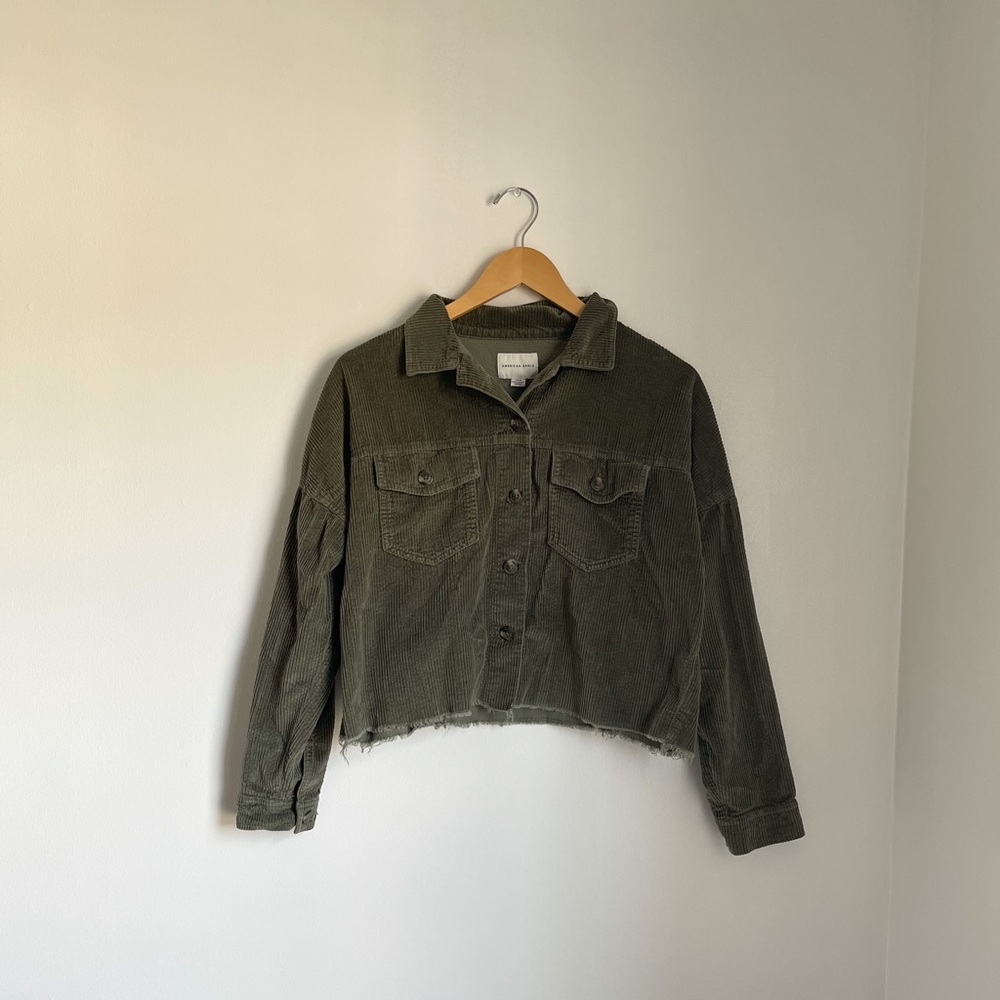 American Eagle Corduroy Crop Jacket - Green - Size Small